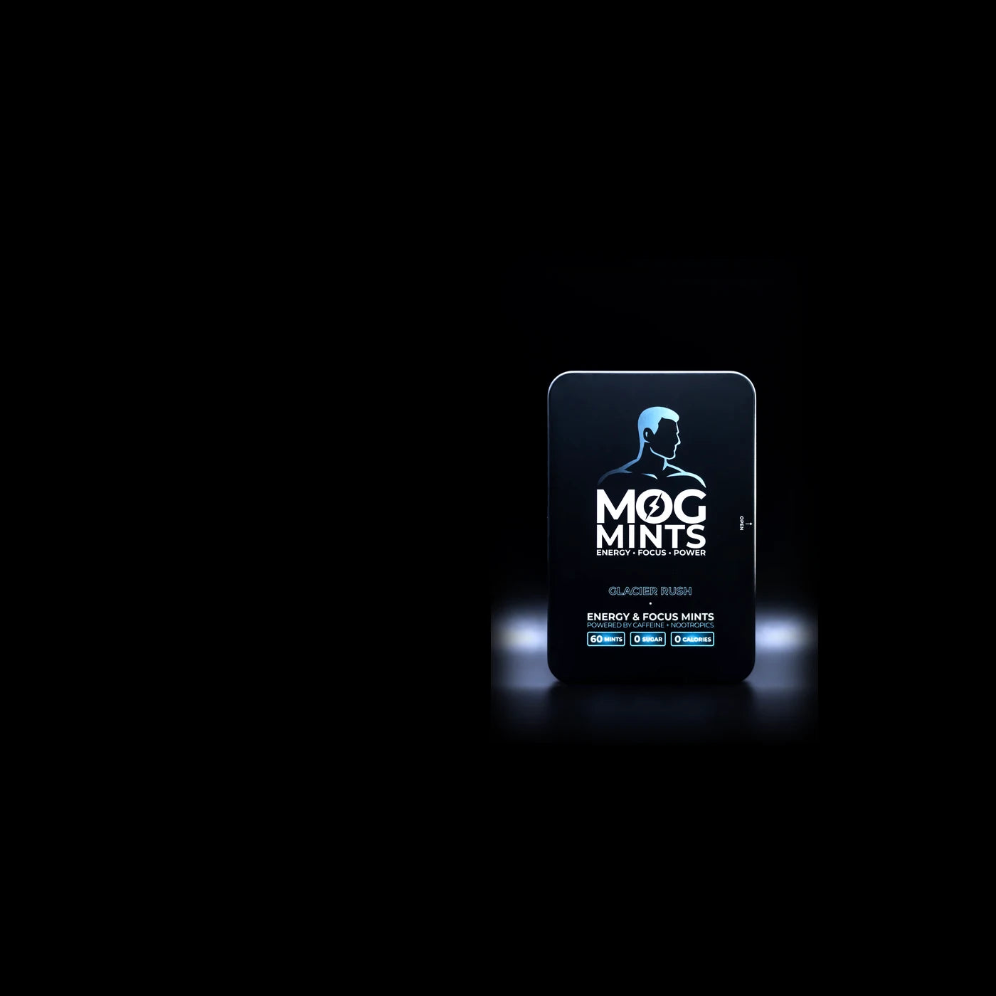 The MOG MINTS tin, front on.